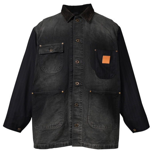 VINTAGE-EFFECT WORK COAT / BLACK