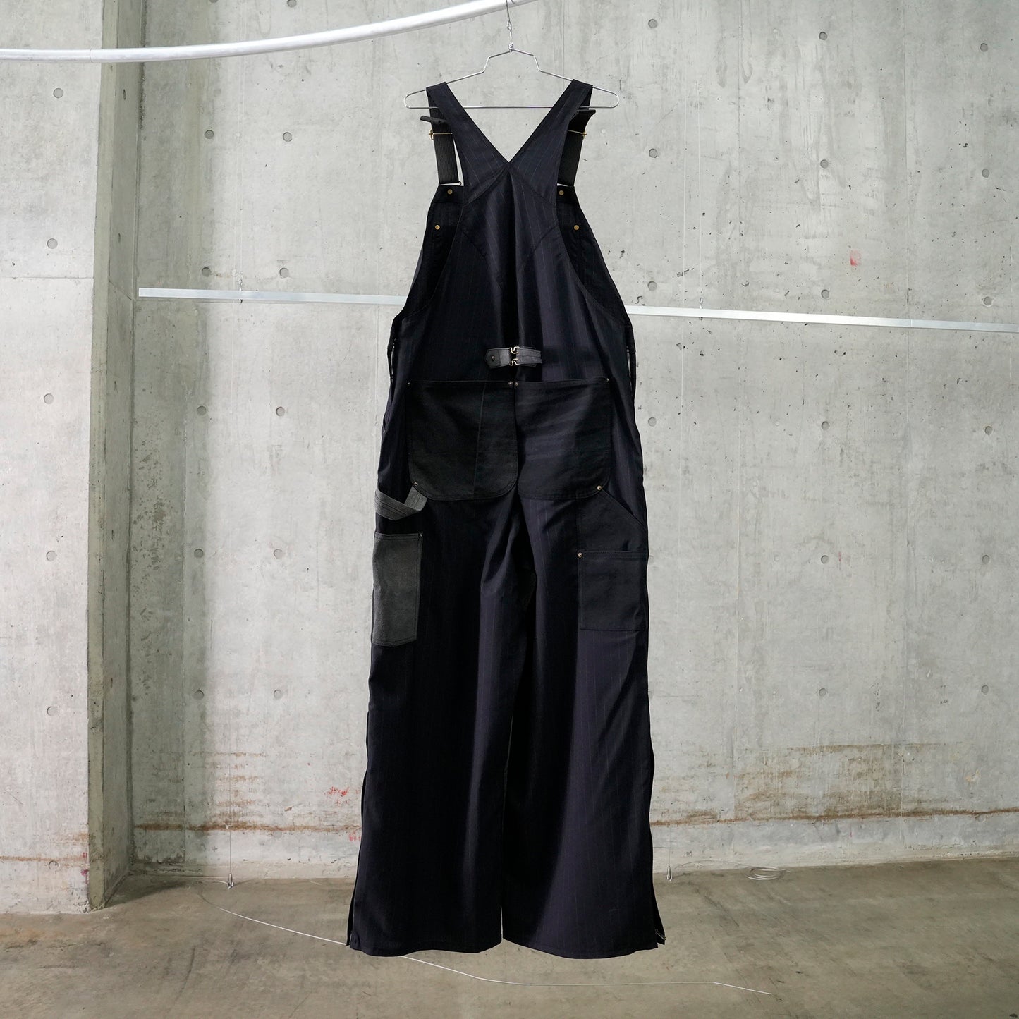 VINTAGE-EFFECT WORK JUMP SUITS / BLACK