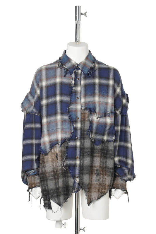 VINTAGE-EFFECT CHECKED SHIRT / BLUE