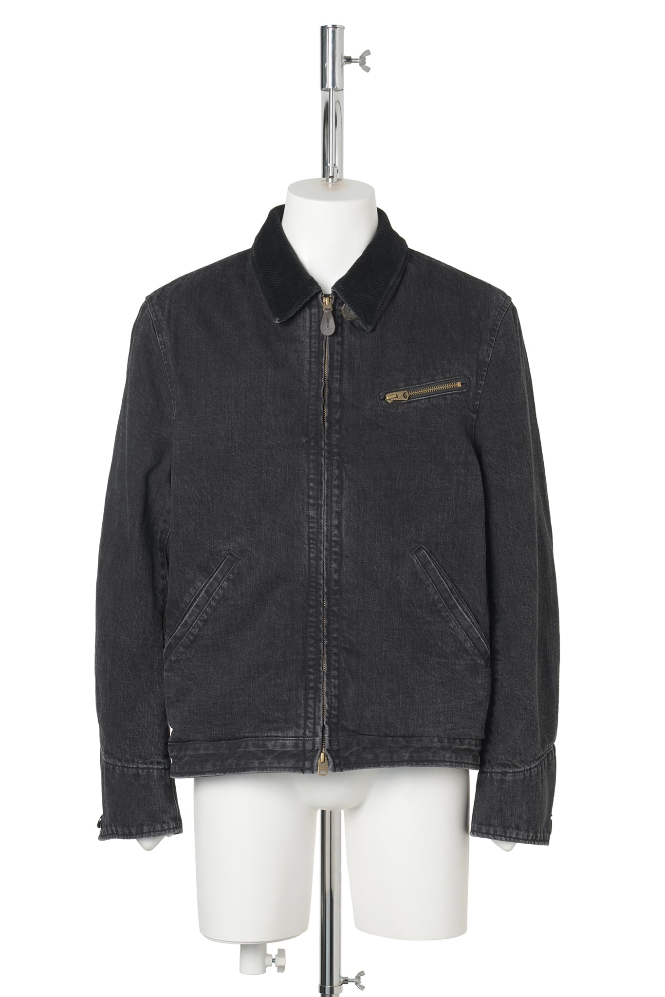 FADED DENIM ZIP JACKET / BLACK