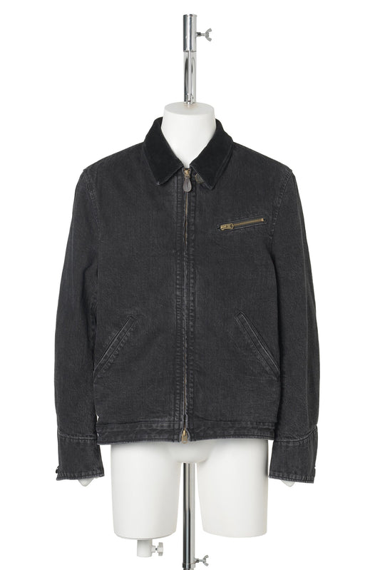 FADED DENIM ZIP JACKET / BLACK
