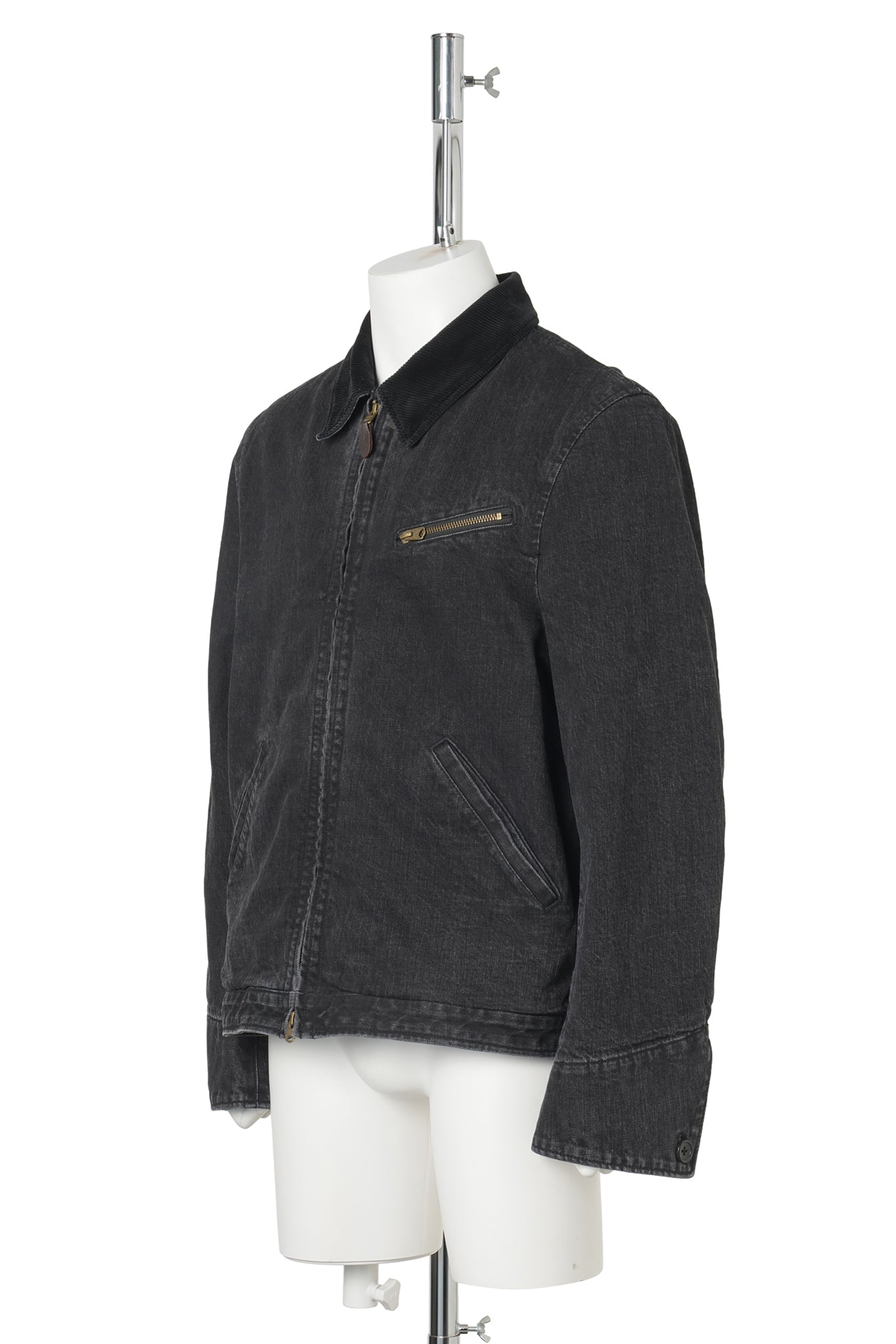 FADED DENIM ZIP JACKET / BLACK