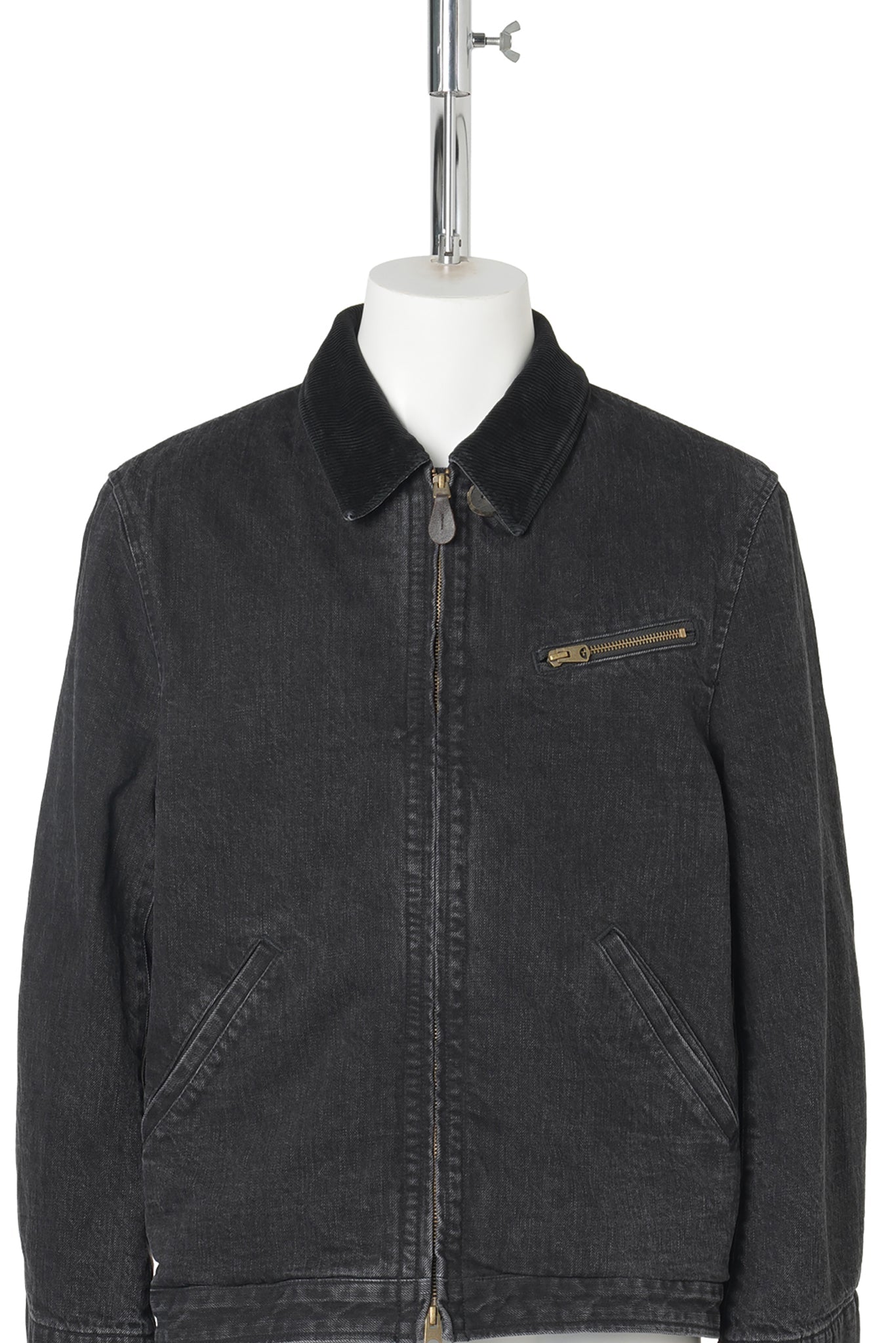 FADED DENIM ZIP JACKET / BLACK