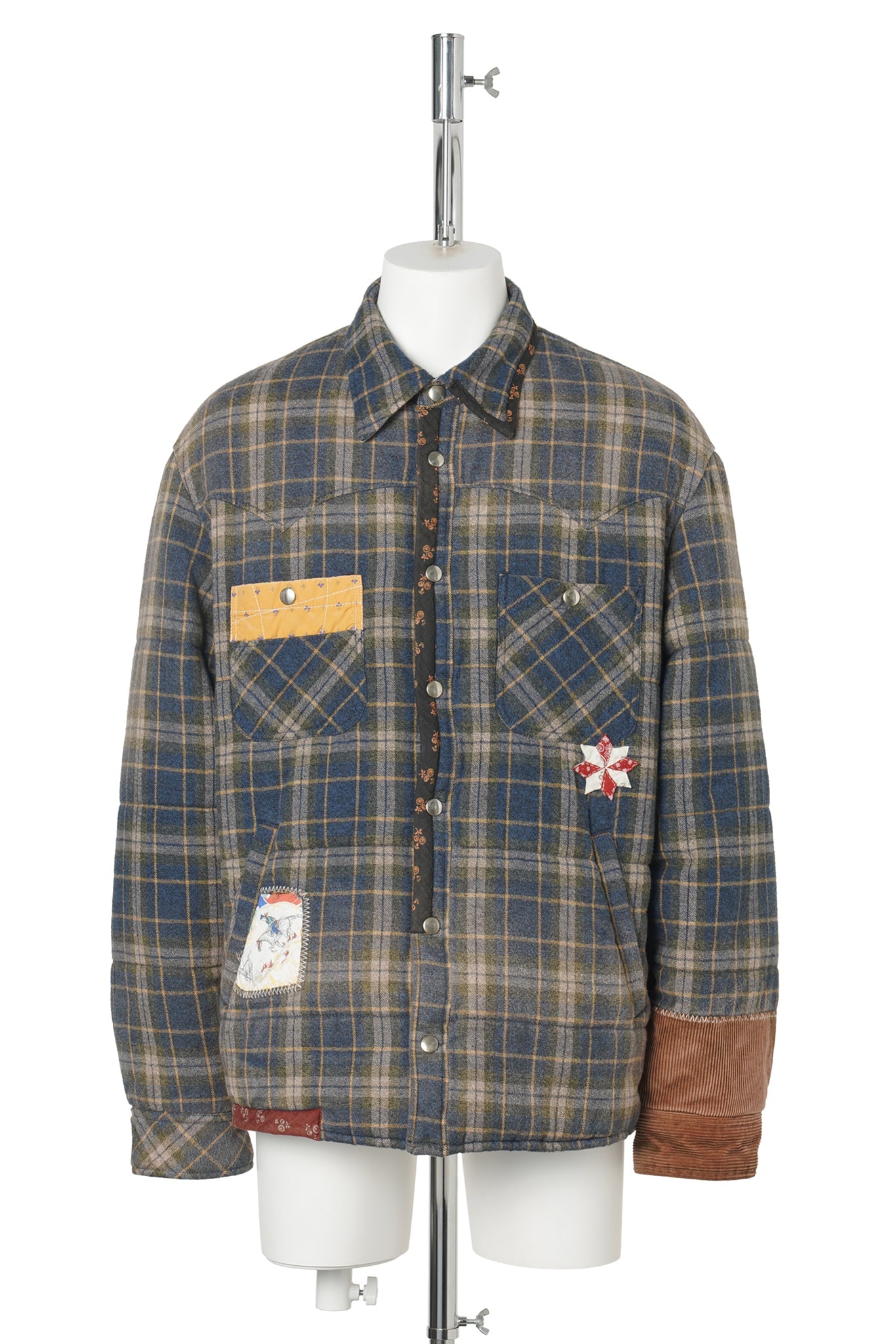 VINTAGE-EFFECT CHECKED PUFFER / BLUE