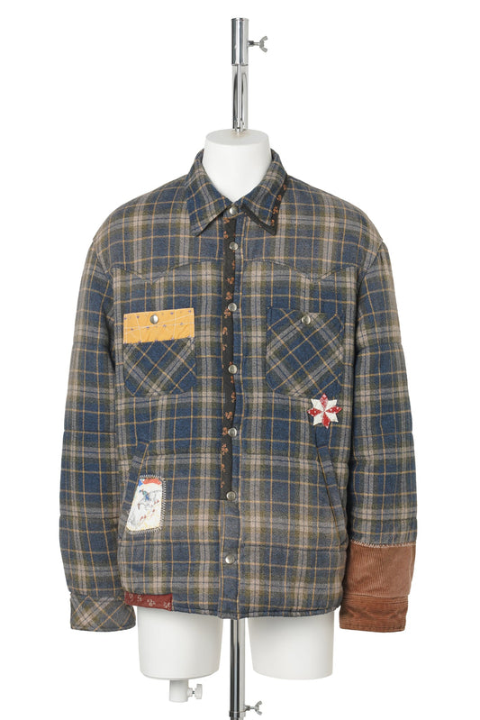 VINTAGE-EFFECT CHECKED PUFFER / BLUE