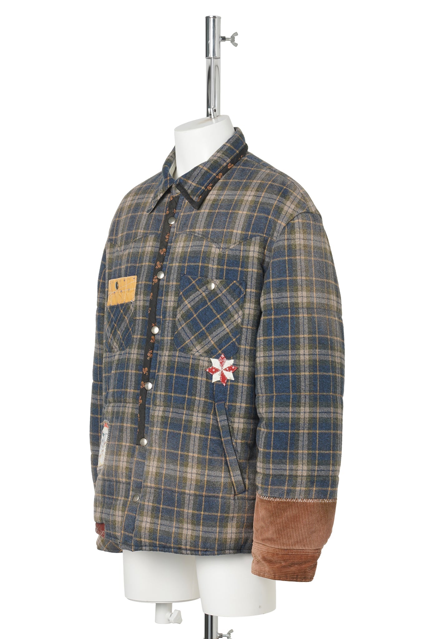 VINTAGE-EFFECT CHECKED PUFFER / BLUE