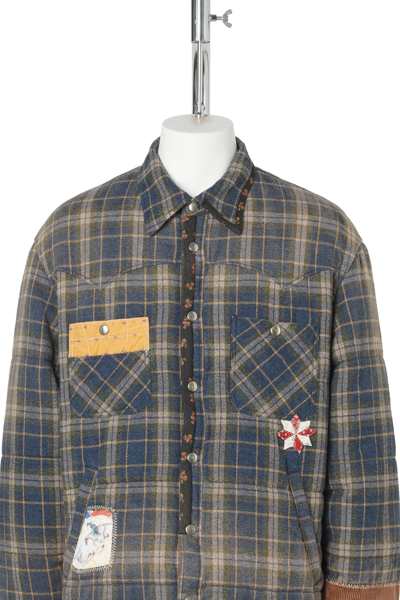 VINTAGE-EFFECT CHECKED PUFFER / BLUE