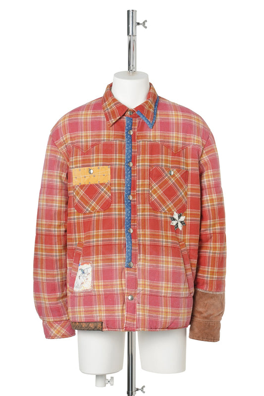 VINTAGE-EFFECT CHECKED PUFFER / RED