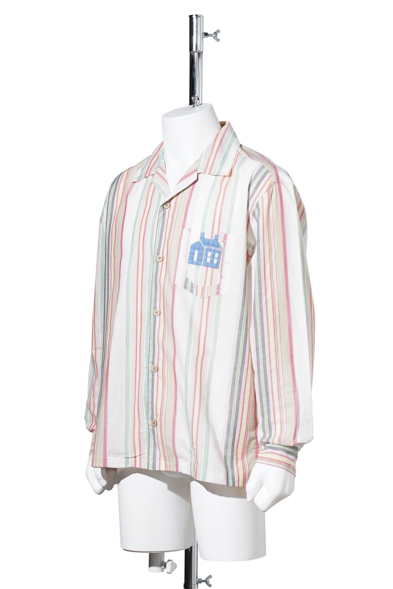 HAND-EMBROIDERED STRIPE SHIRT / WHITE