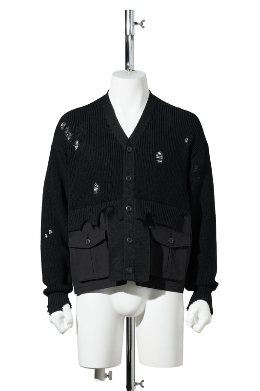 DESTROYED KNIT CARDIGAN / BLACK