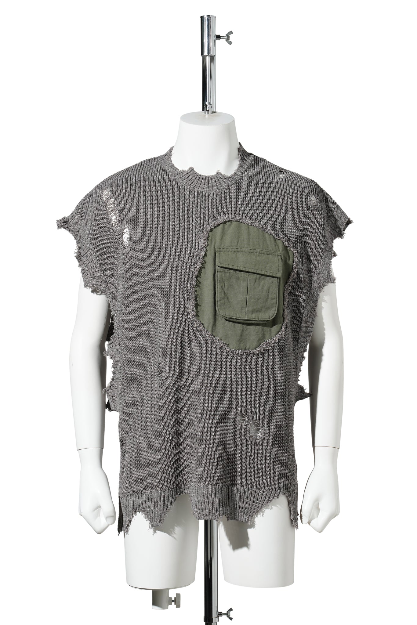 DESTROYED KNIT VEST / GREY