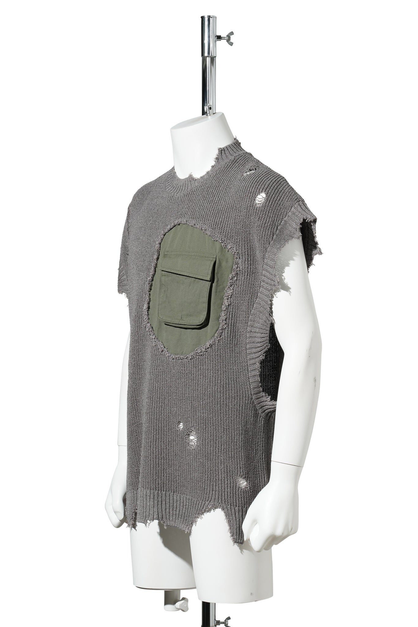 DESTROYED KNIT VEST / GREY