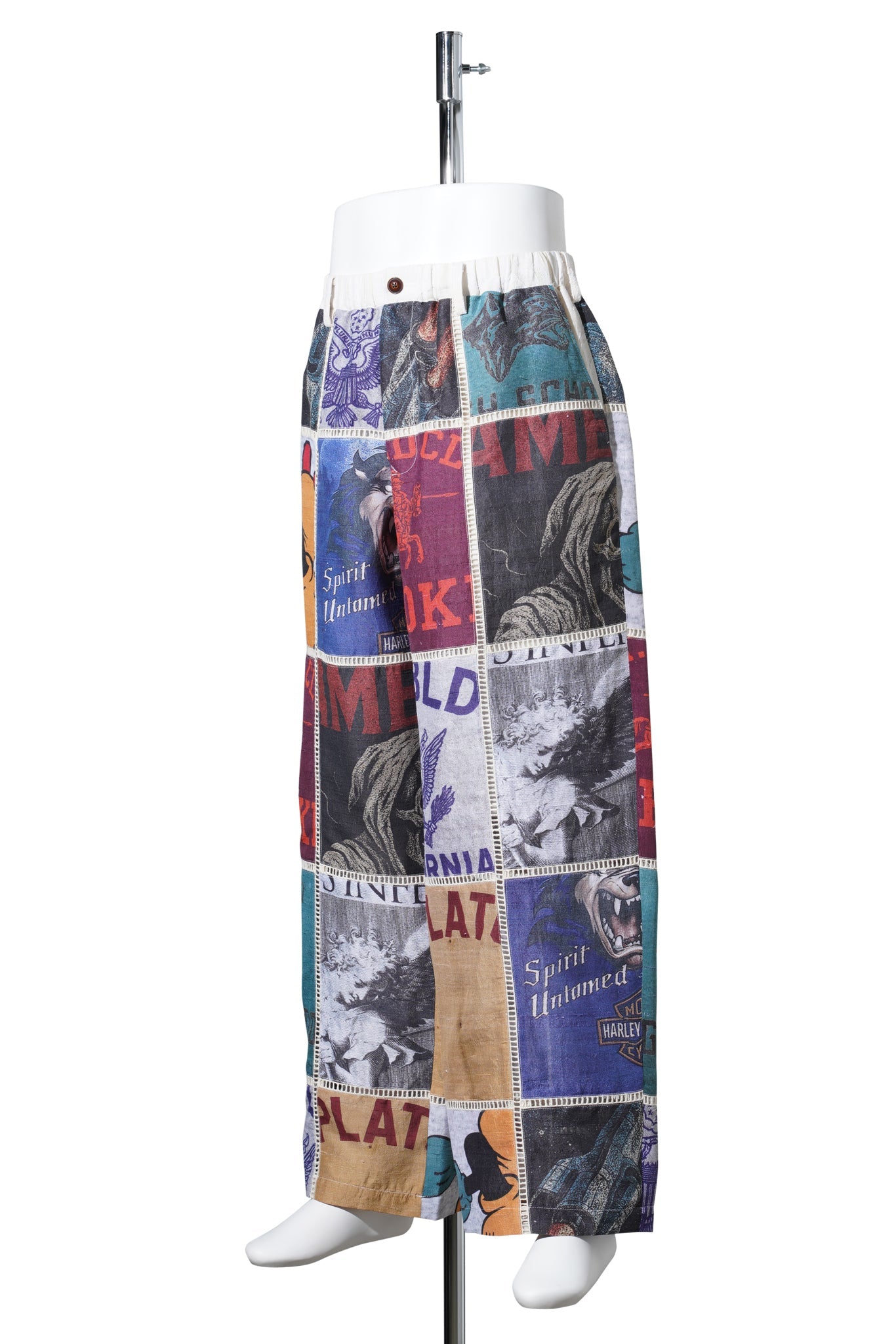 PATCHWORKED SILK PANTS / WHITE