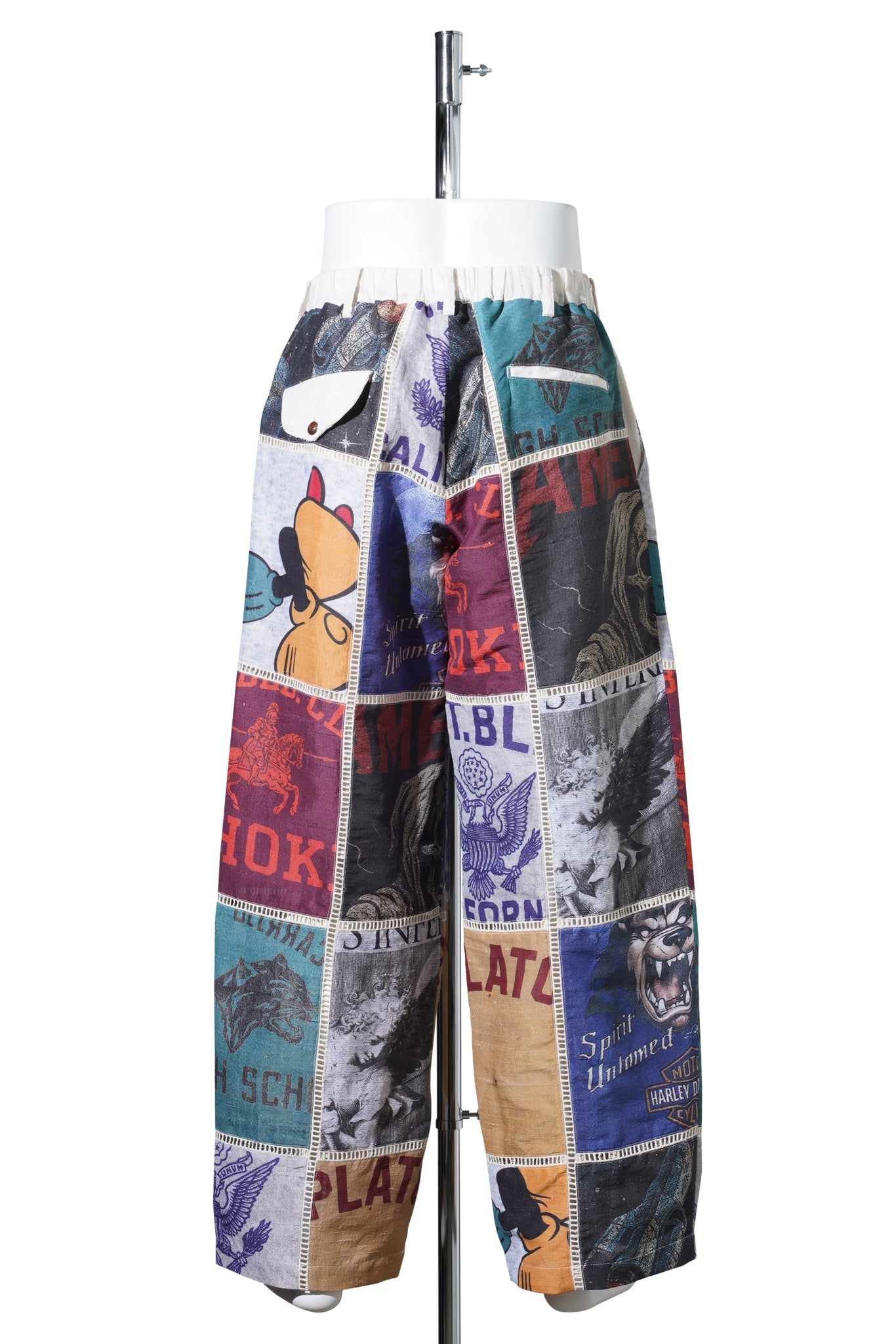 PATCHWORKED SILK PANTS / WHITE