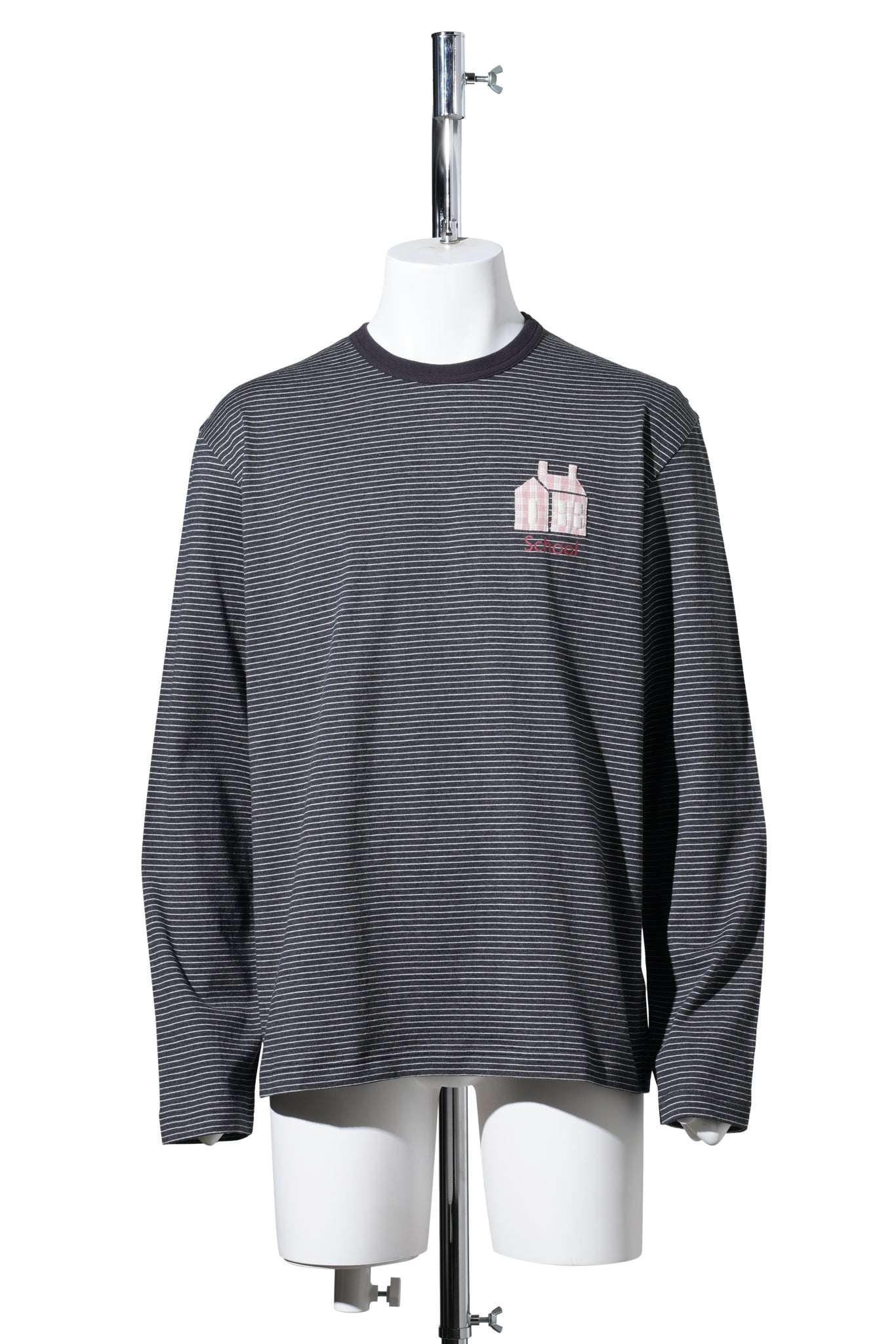 HAND-EMBROIDERED STRIPE LONG SLEEVE T-SHIRT / BLACK