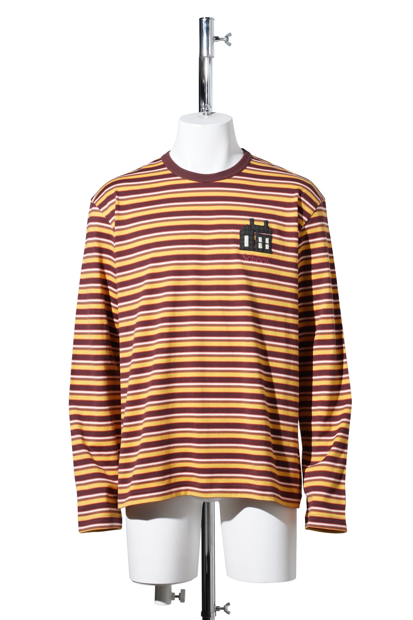 HAND-EMBROIDERED STRIPE LONG SLEEVE T-SHIRT / BROWN