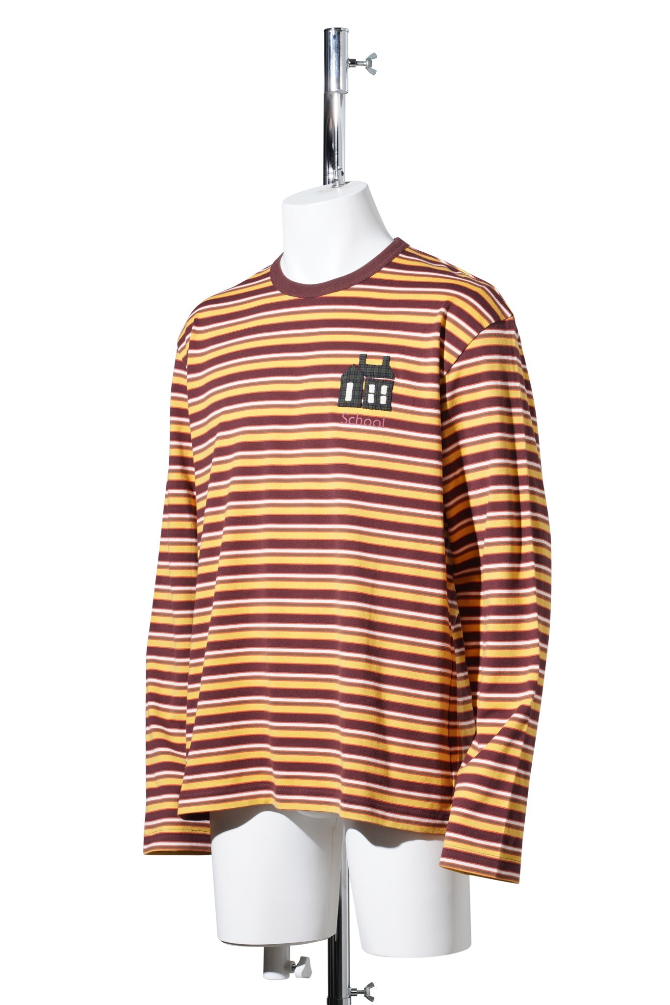 HAND-EMBROIDERED STRIPE LONG SLEEVE T-SHIRT / BROWN