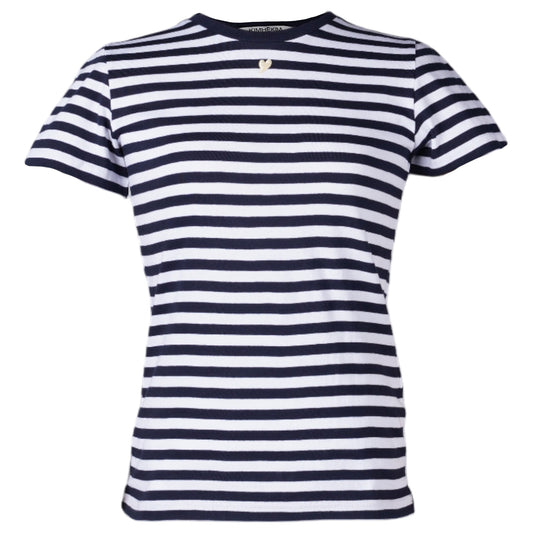 MINI HEART EMBROIDERED SLIM STRIPE T-SHIRT / NAVY