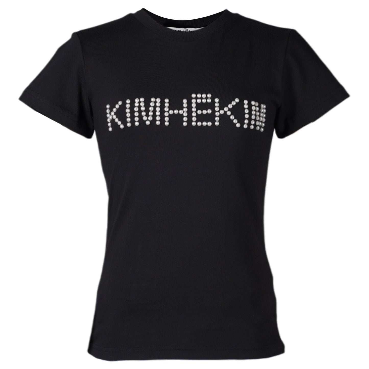 PEARL EMBELLISHED LOGO SLIM T- SHIRT / BLACK