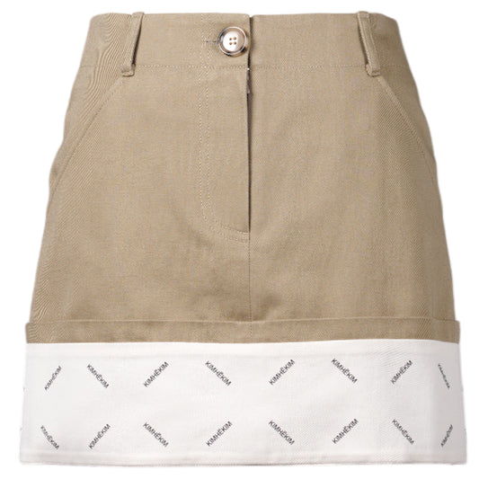 BICOLOR LOGO PRINTED ROLLED UP MINI SKIRT / BEIGE