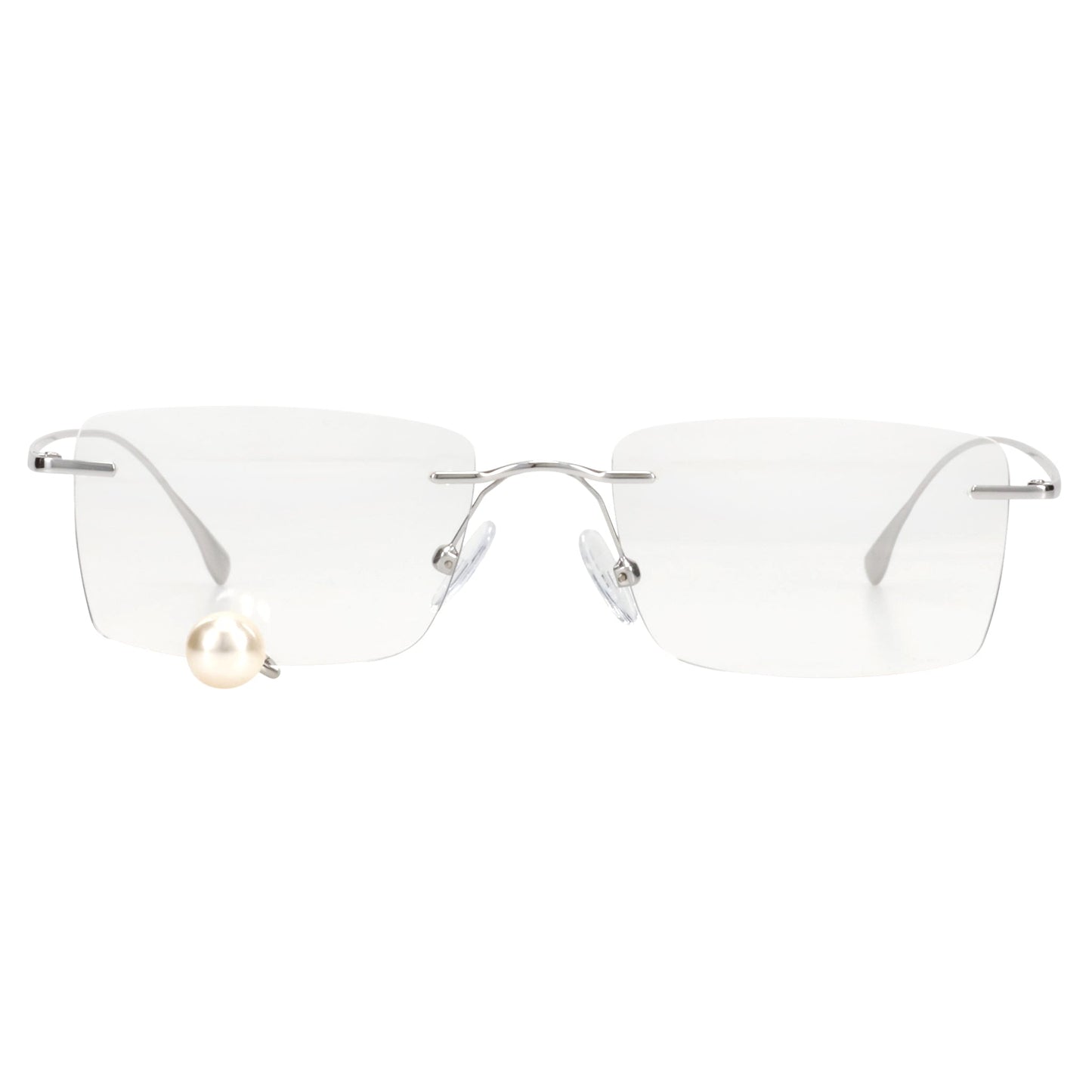 FRAMELESS PEARL TEAR SQUARE GLASSES / SILVER
