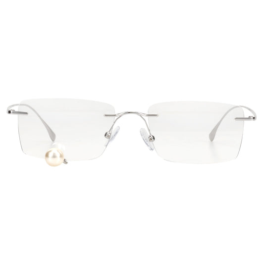FRAMELESS PEARL TEAR SQUARE GLASSES / SILVER