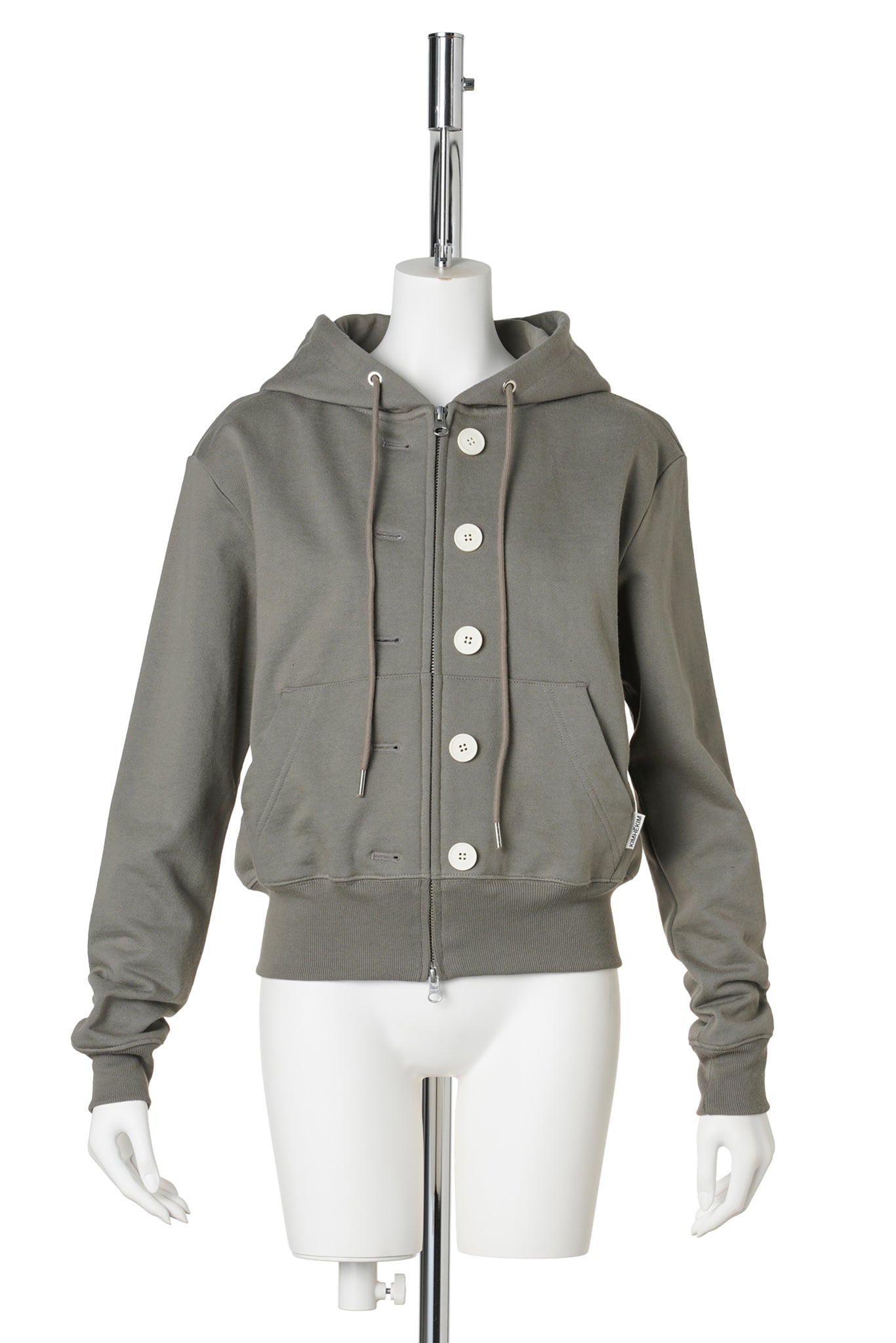 ASH BUTTON ZIP-UP HOODIE / KHAKI