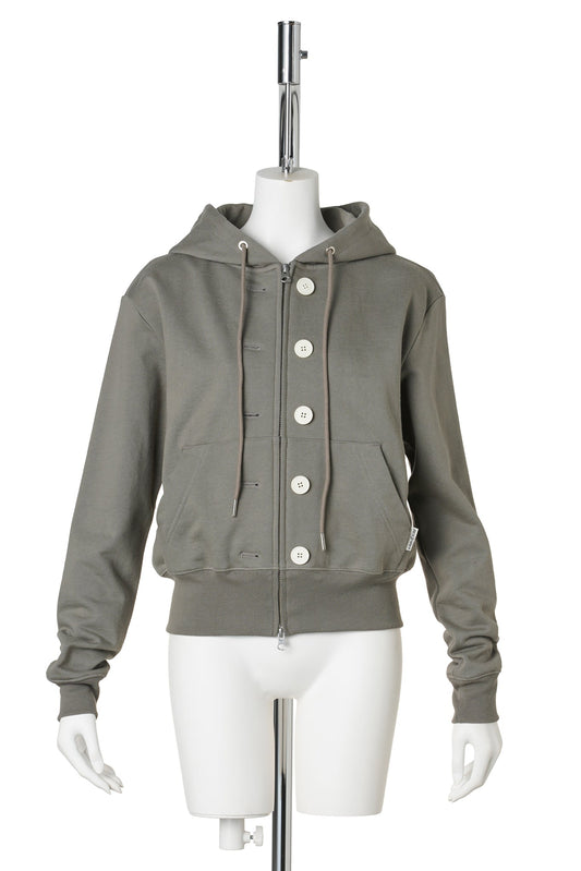 ASH BUTTON ZIP-UP HOODIE / KHAKI