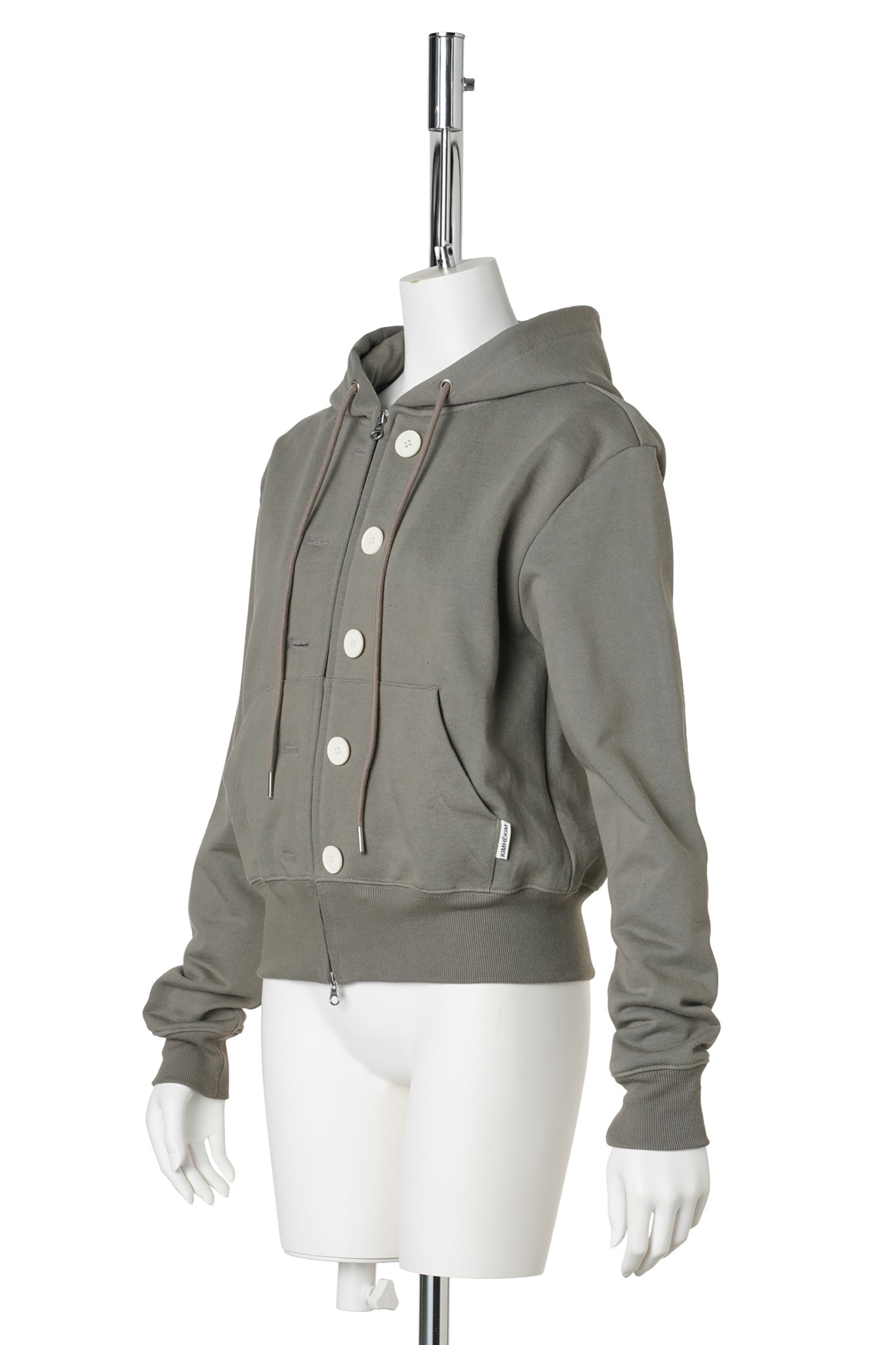 ASH BUTTON ZIP-UP HOODIE / KHAKI