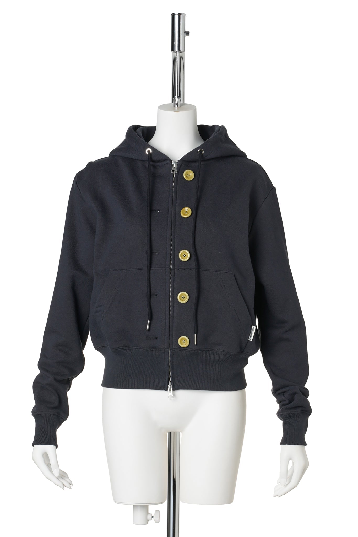 ASH BUTTON ZIP-UP HOODIE / NAVY