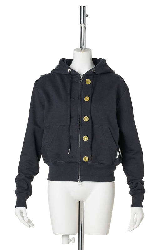 ASH BUTTON ZIP-UP HOODIE / NAVY