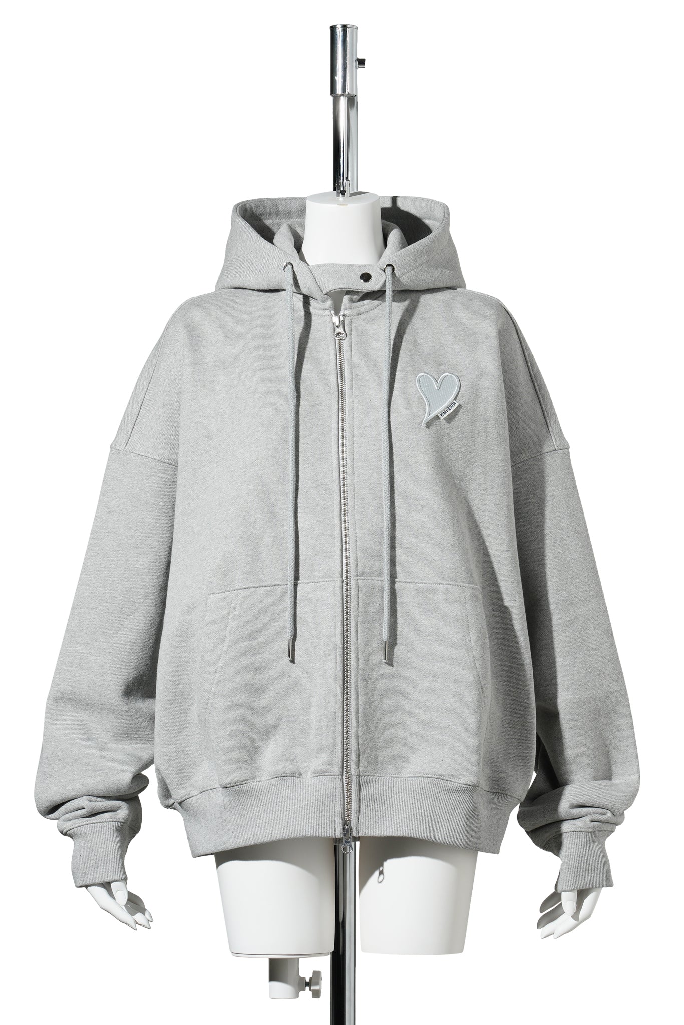 HEART PATCH ZIP-UP HOODIE / MELANGE GREY