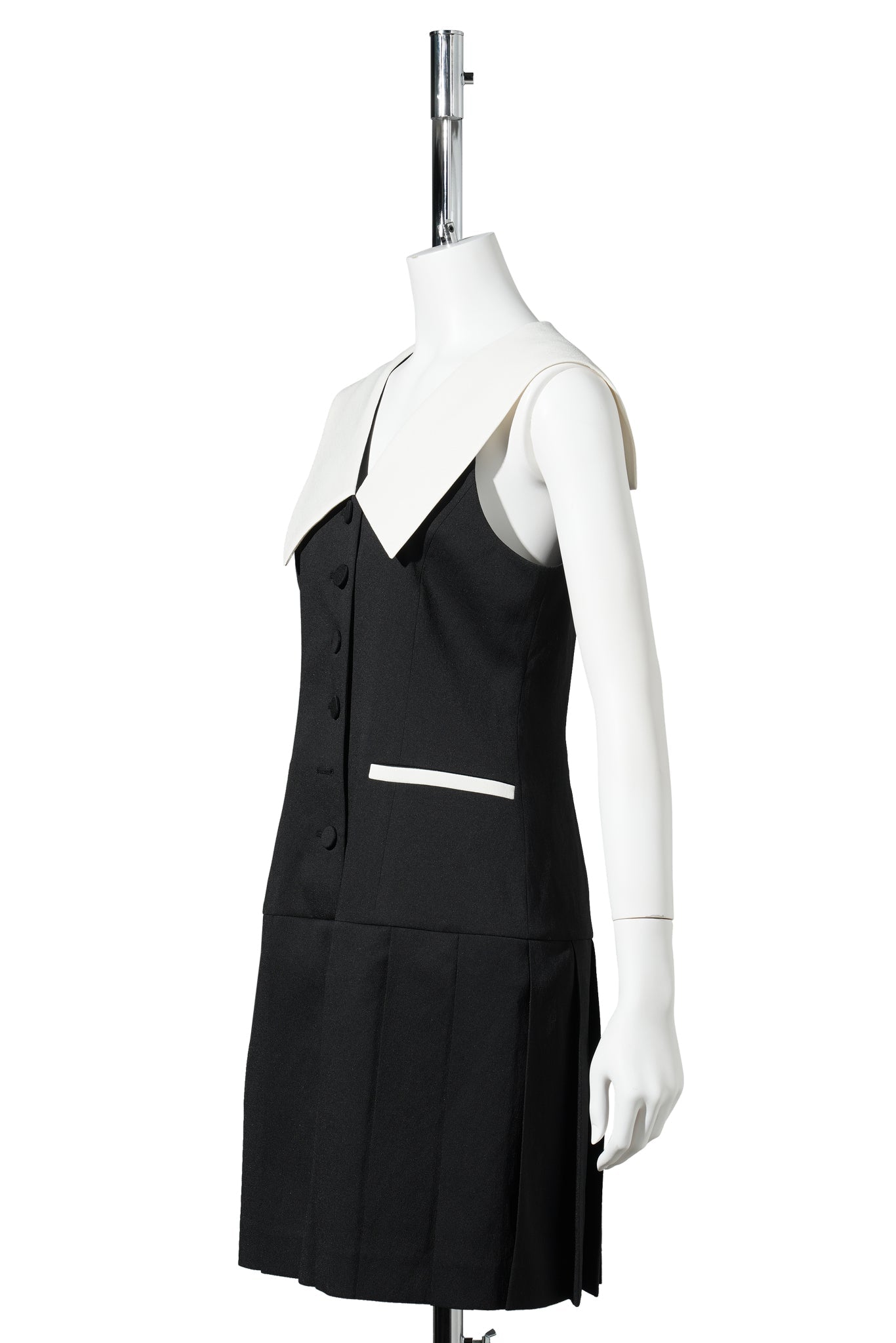 MALEVICH SAILOR COLLAR PLEATED SLEEVELESS DRESS / BLACK/IVORY