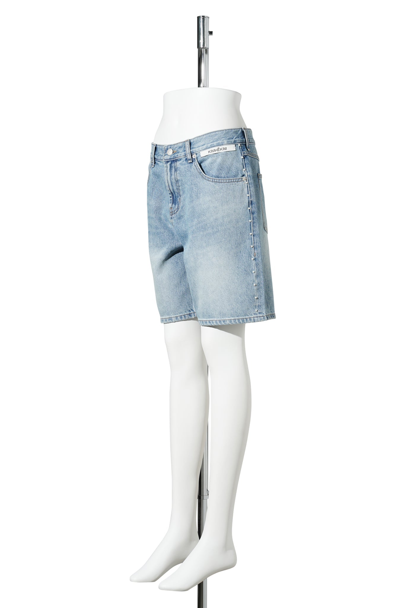 PEARL EMBELLISHED DENIM SHORTS / SKY BLUE