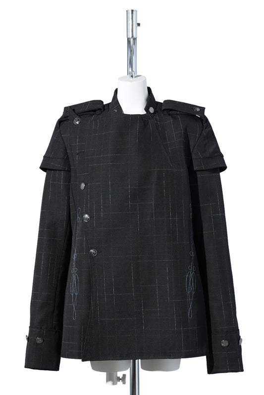 KORMOS MILITARY BLAZER / SPACE CHECK/NIGHT BLACK