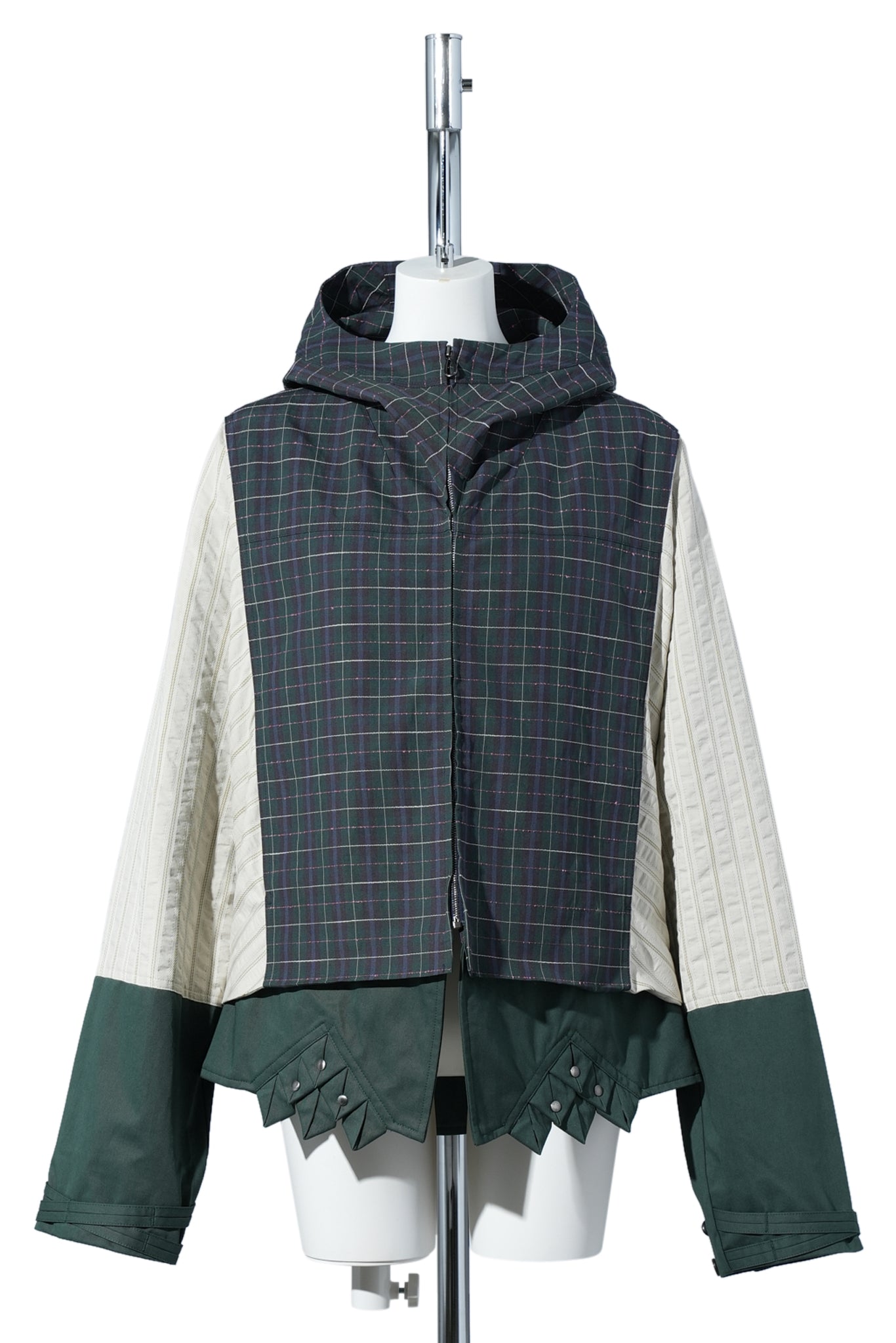 ESTIKE HOODED JACKET / FOREST CHECK/IVORY STRIPE/GRN