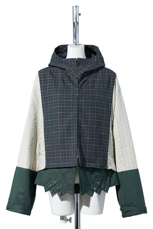 ESTIKE HOODED JACKET / FOREST CHECK/IVORY STRIPE/GRN