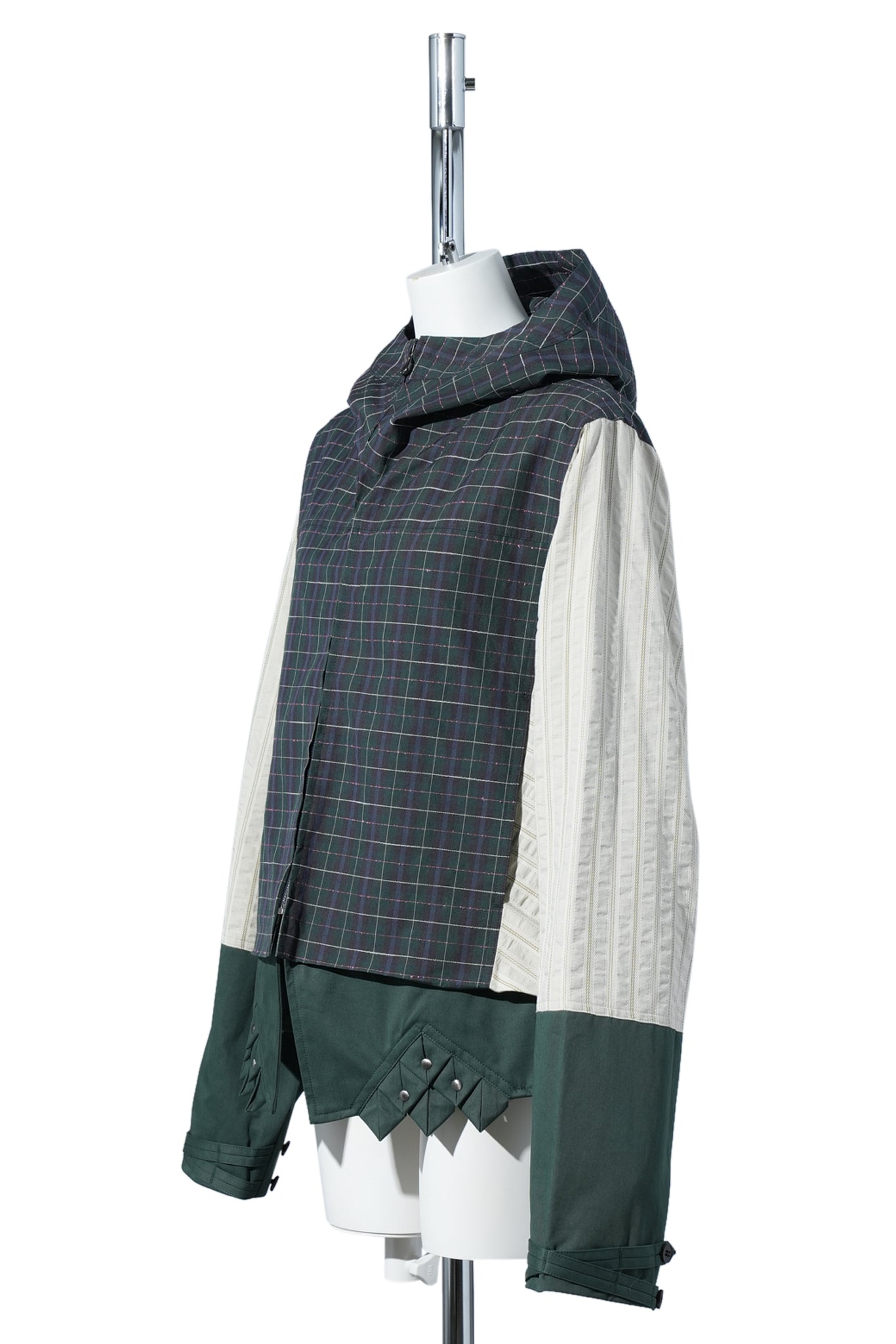ESTIKE HOODED JACKET / FOREST CHECK/IVORY STRIPE/GRN