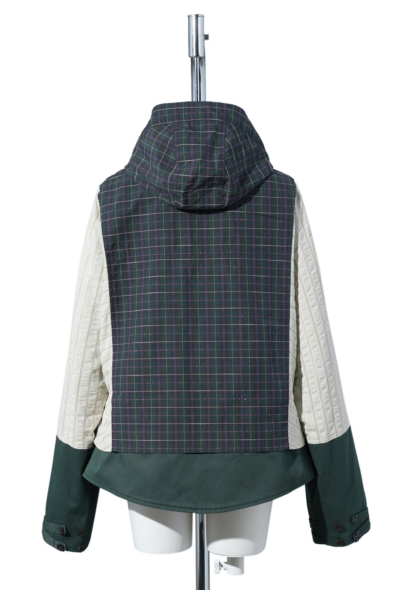 ESTIKE HOODED JACKET / FOREST CHECK/IVORY STRIPE/GRN