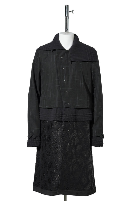 ESTIKE LONG COAT / CHECK/GLITTER BLK/JET BLK//BLK