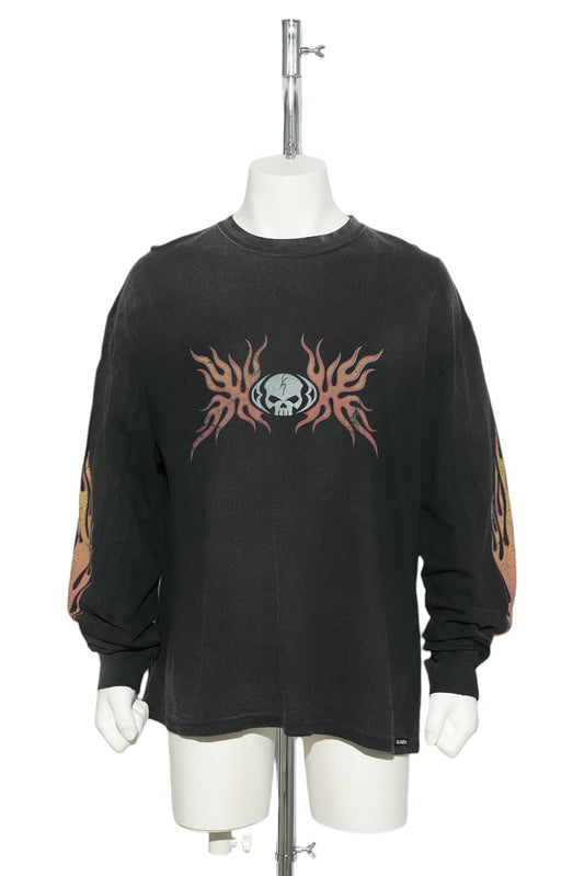 “SKULL FLAME”DISTRESSED L/S TEE / BLACK