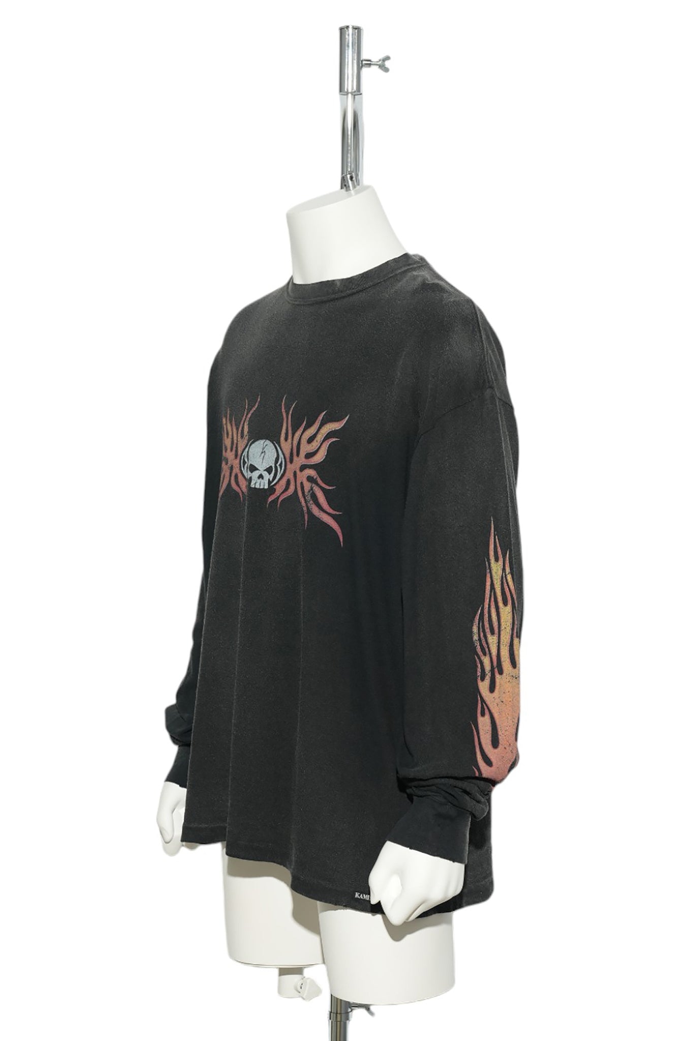 “SKULL FLAME”DISTRESSED L/S TEE / BLACK