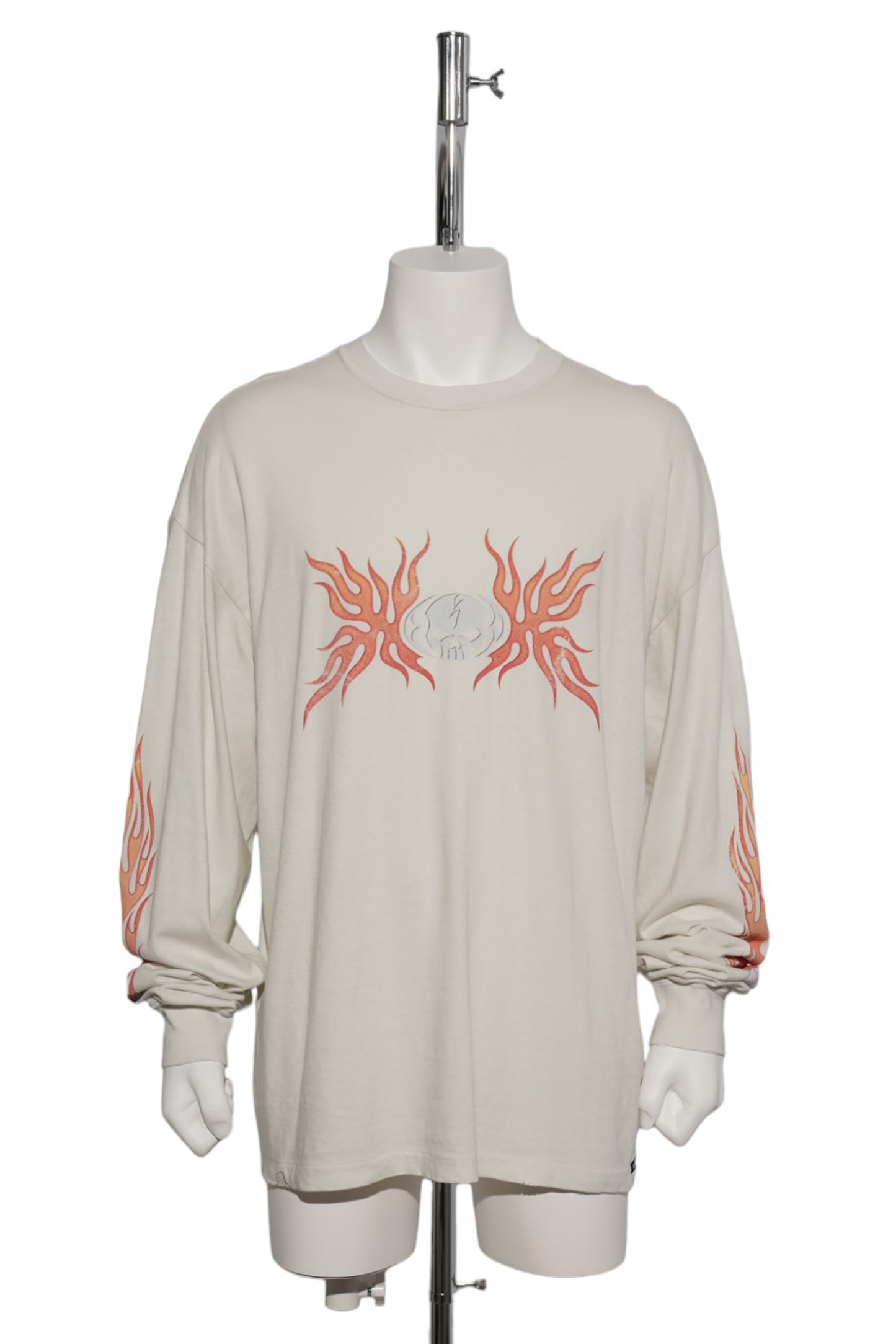 “SKULL FLAME”DISTRESSED L/S TEE / WHITE