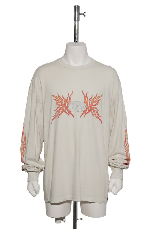 “SKULL FLAME”DISTRESSED L/S TEE / WHITE