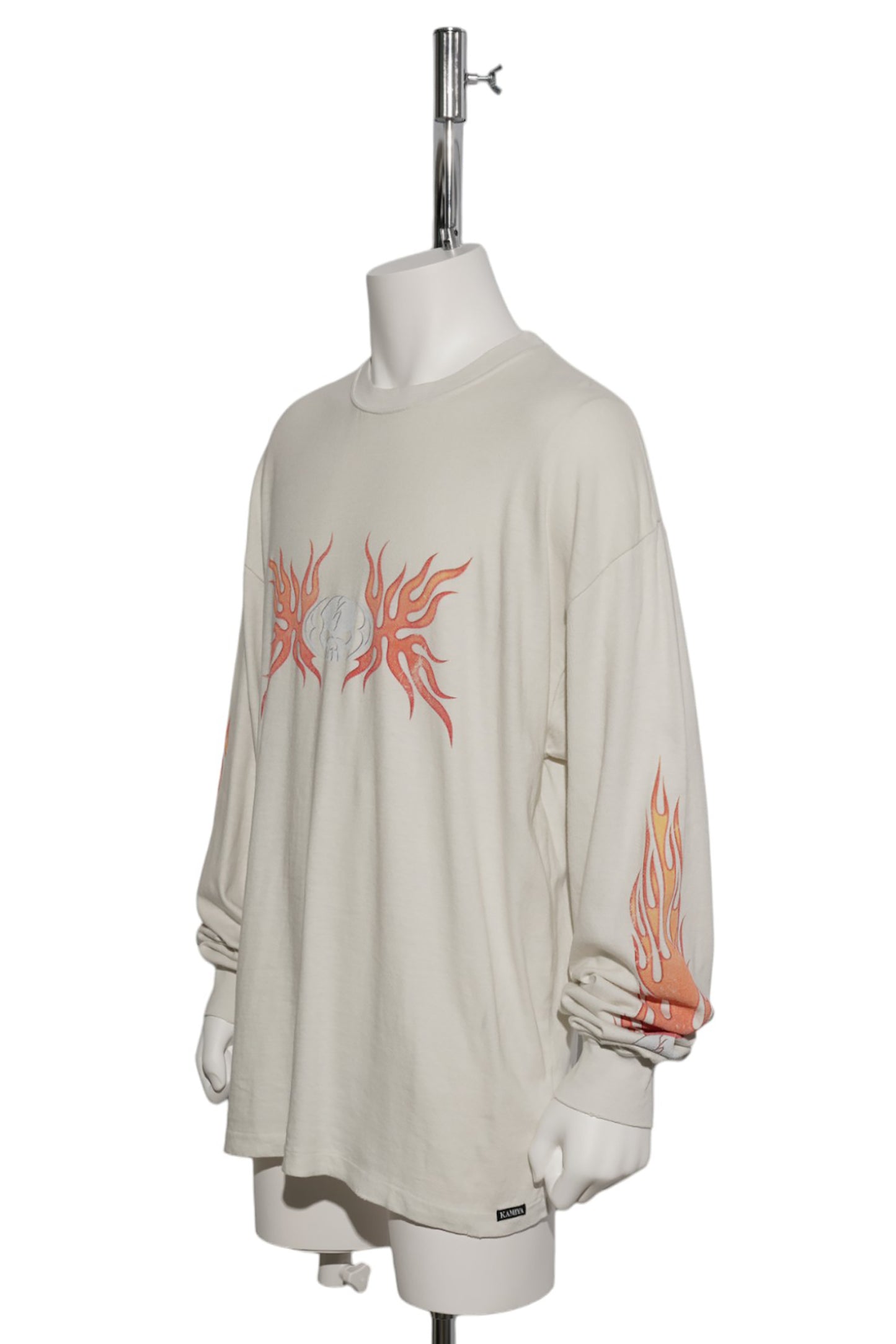 “SKULL FLAME”DISTRESSED L/S TEE / WHITE