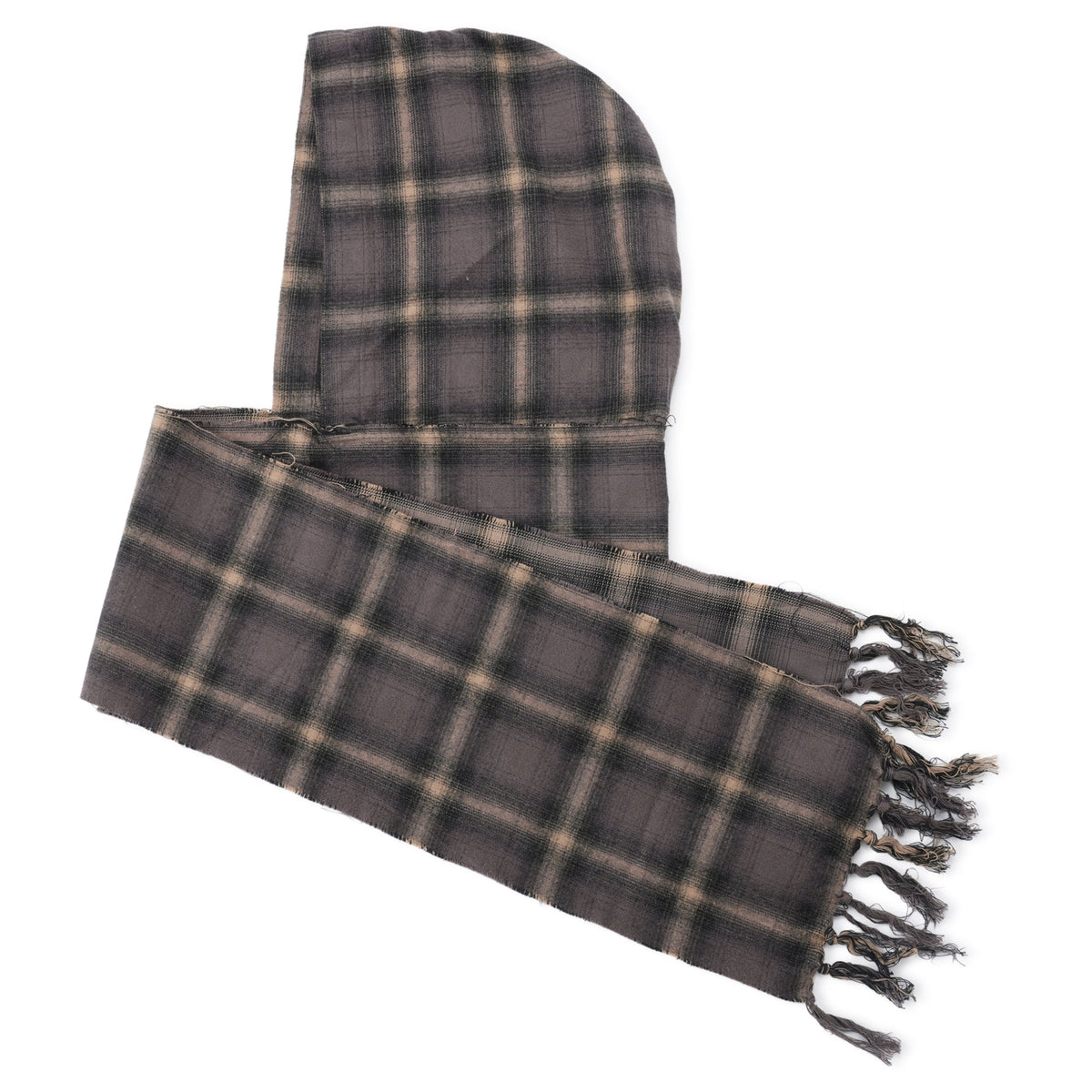 HOODED CHECKED STOLE / BROWN