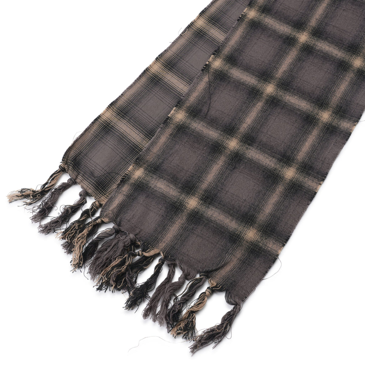 HOODED CHECKED STOLE / BROWN