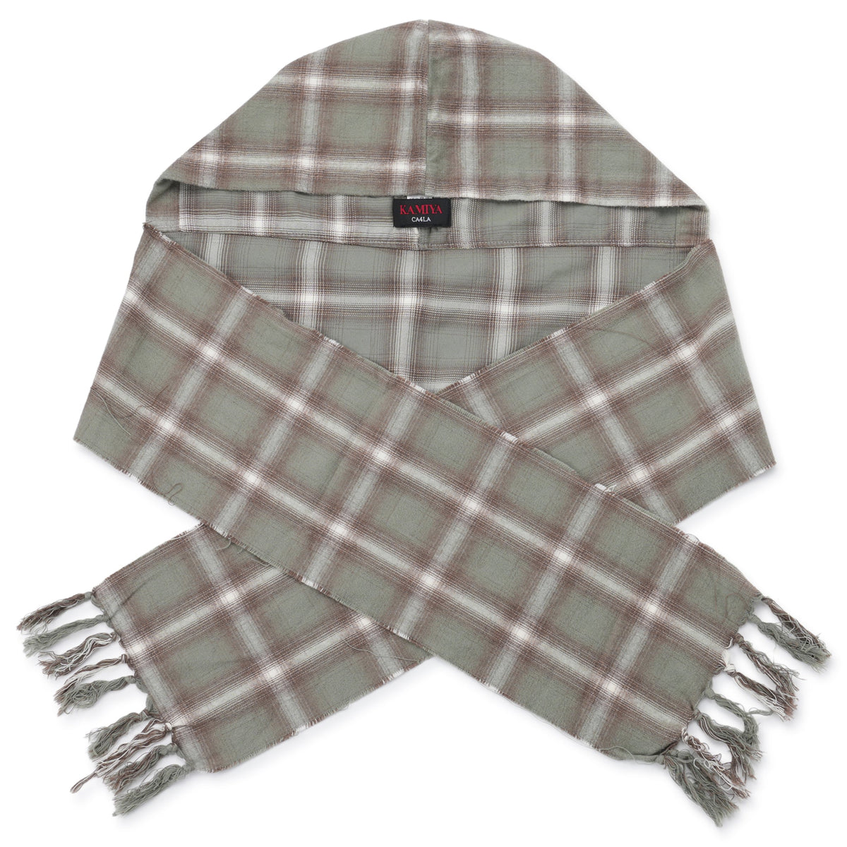 HOODED CHECKED STOLE / GREEN