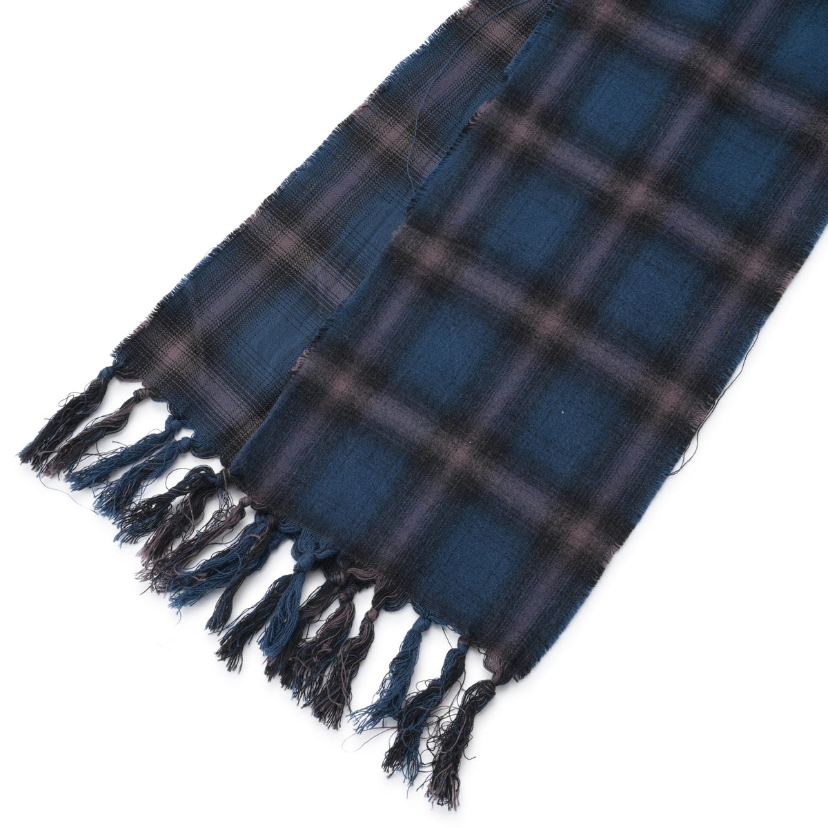 HOODED CHECKED STOLE / NAVY