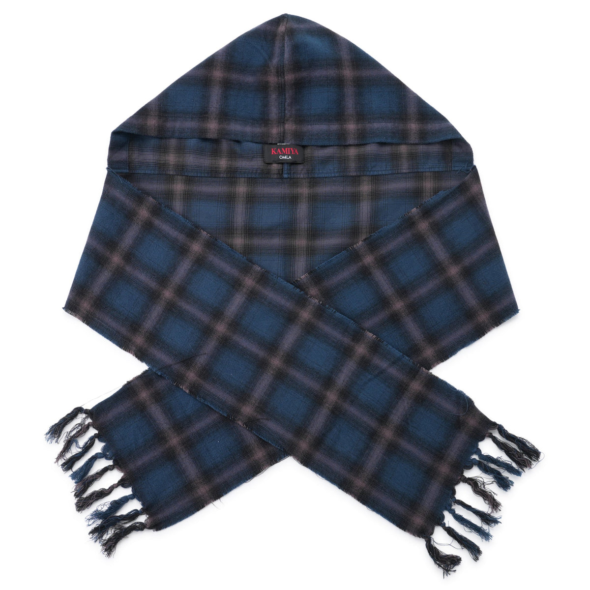 HOODED CHECKED STOLE / NAVY